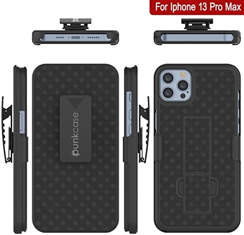 Punkcase iPhone 13 Pro Max Clip Clip Clip Clip W/מגן מסך ו- Kickstand מובנה | שכבה כפולה היברידית TPU 360 הגנה על גוף מלא